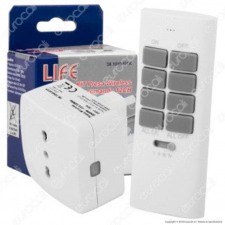 Life Kit Presa Wireless Bivalente con Spina 16A e Radiocomando da 12 Canali - mod. 38.1040401K