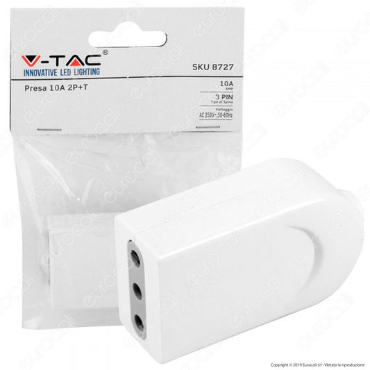 V-TAC PRESA SINGOLA 10A CON USCITA CAVO DRITTA COLORE BIANCO - SKU 8727 - Consegna in 1-5 giorni lavorativi
