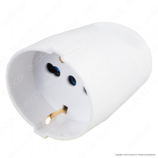 ECOVA PRESA SINGOLA SCHUKO + 10/16A 2P+T CON USCITA CAVO DRITTA COLORE BIANCO - MOD. 33019 - Consegna in 1-5 giorni lavorativi