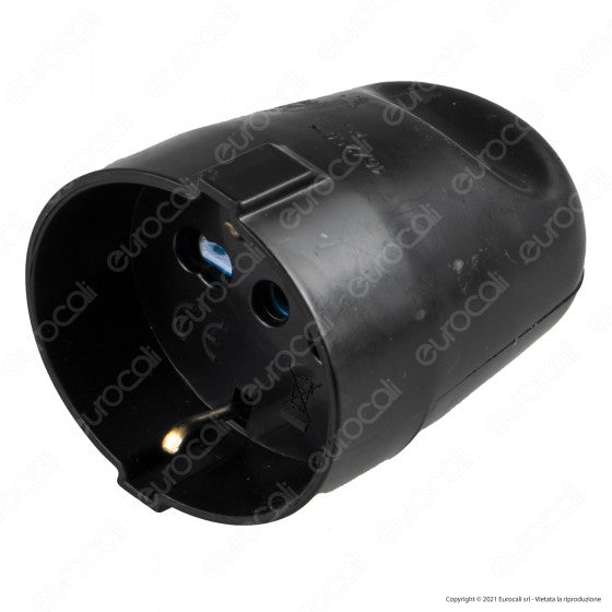 ECOVA PRESA SINGOLA SCHUKO + 10/16A 2P+T CON USCITA CAVO DRITTA COLORE NERO - MOD. 33020 - Consegna in 1-5 giorni lavorativi