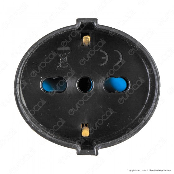 ECOVA PRESA SINGOLA SCHUKO + 10/16A 2P+T CON USCITA CAVO DRITTA COLORE NERO - MOD. 33020 - Consegna in 1-5 giorni lavorativi