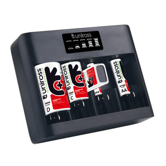 UNIROSS UNIVERSAL CHARGER CARICABATTERIE UNIVERSALE AA / AAA / C / D / 9V - Consegna in 2 giorni