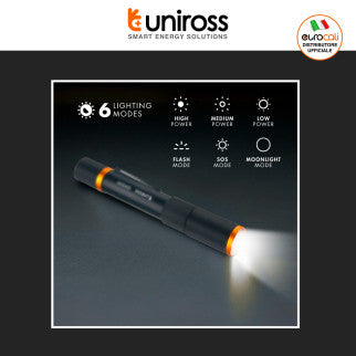 Uniross GX500 Torcia LED 10W 1000lm Multifunzione Ricaricabile IPX4 con Cavo USB - mod. U322491