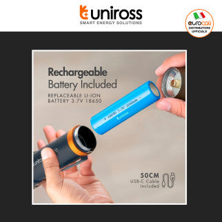 Uniross GX500 Torcia LED 10W 1000lm Multifunzione Ricaricabile IPX4 con Cavo USB - mod. U322491
