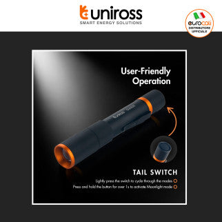 Uniross GX500 Torcia LED 10W 1000lm Multifunzione Ricaricabile IPX4 con Cavo USB - mod. U322491