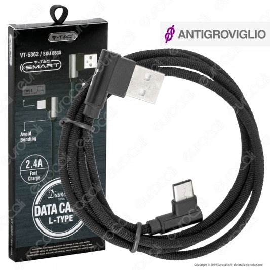 V-TAC VT-5362 DIAMOND SERIES USB DATA CABLE TYPE-C CAVO IN CORDA COLORE NERO CON CONNETTORI A L 1M - SKU 8638 - Consegna in 1-5 giorni lavorativi