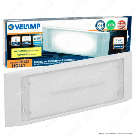 - PROMO SETTEMBRE - Velamp Holly Lampada LED d'Emergenza Anti Black Out IP65 IK08 Batteria Integrata 1500mAh - mod. ER122