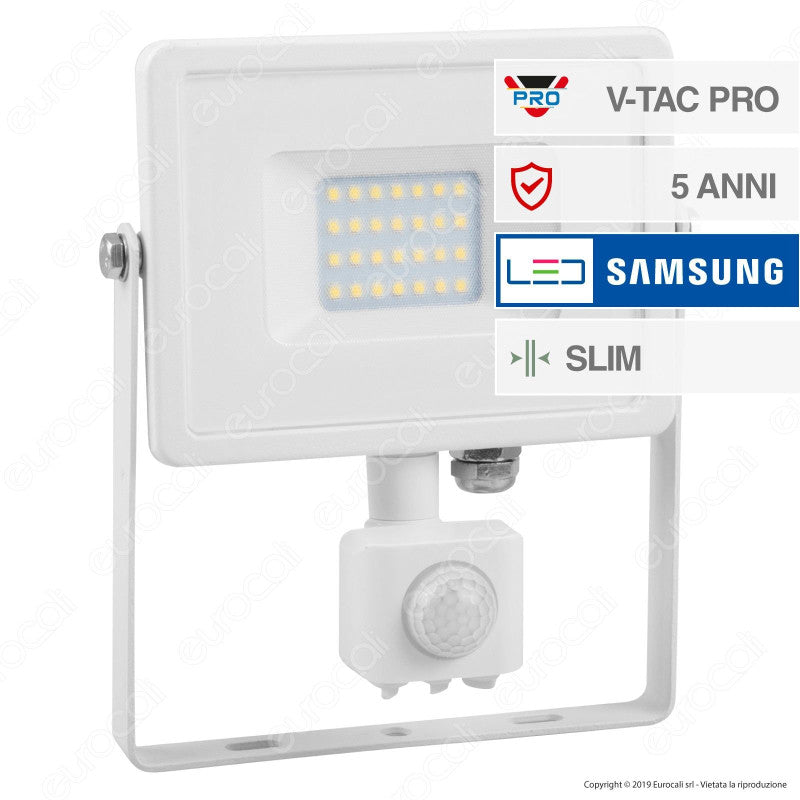 - - SONTI FINO AL 33% - FINO AL 31 OTTOBRE - - V-Tac PRO VT-20-S Faretto LED 20W Ultra Sottile Slim Chip Samsung con Sensore Colore Bianco - SKU 448 / 449 / 450