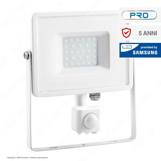 V-Tac PRO VT-30-S Faretto LED 30W Ultra Sottile Slim Chip Samsung con Sensore Colore Bianco - SKU 457 / 458 / 459
