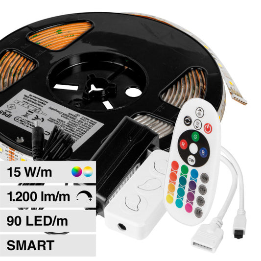 V-TAC SMART VT-5050 KIT STRISCIA LED FLESSIBILE 75W RGB+W 12V IP65 ALIMENTATORE CONTROLLER TELECOMANDO - BOBINA DA 5M - SKU 2910 - Consegna in 1-5 giorni lavorativi