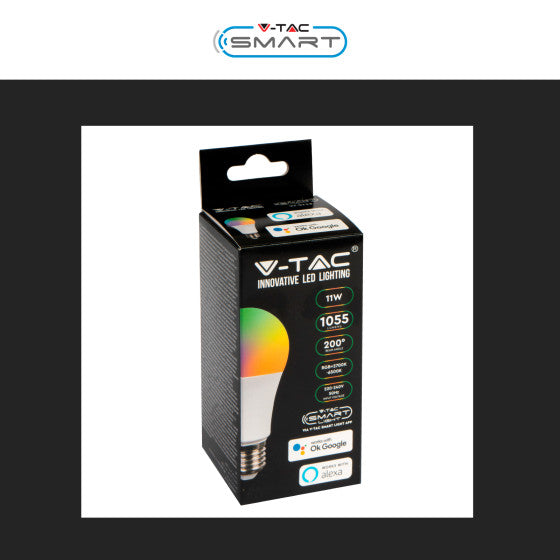 V-TAC SMART VT-5113 LAMPADINA LED WI-FI E27 11W BULB A60 GOCCIA RGB+W CHANGING COLOR CCT DIMMERABILE - SKU 212752 - Consegna in 1-5 giorni lavorativi