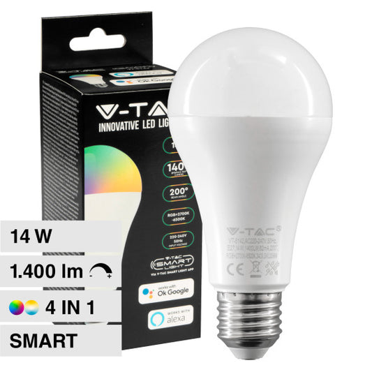 V-TAC SMART VT-5142 LAMPADINA LED WI-FI E27 14W BULB A65 GOCCIA RGB+W CHANGING COLOR CCT - SKU 2999 - Consegna in 1-5 giorni lavorativi