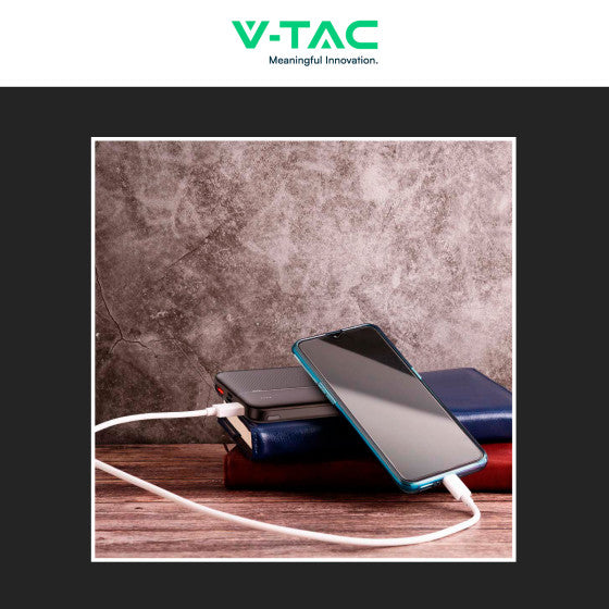 V-TAC VT-10000 POWER BANK PORTATILE 10000MAH CON RICARICA RAPIDA 22,5W PD E INDICATORE LED DI CARICA COLORE NERO - SKU 7831 - Consegna in 1-5 giorni lavorativi