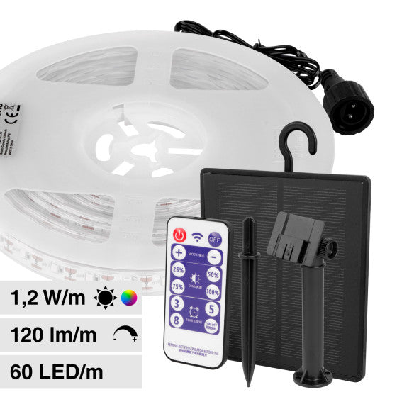 V-TAC VT-2835 STRISCIA LED FLESSIBILE RGB 6W SMD 60 LED/M IP67 PANNELLO SOLARE E TELECOMANDO - BOBINA DA 5M - SKU 23046 - Consegna in 1-5 giorni lavorativi