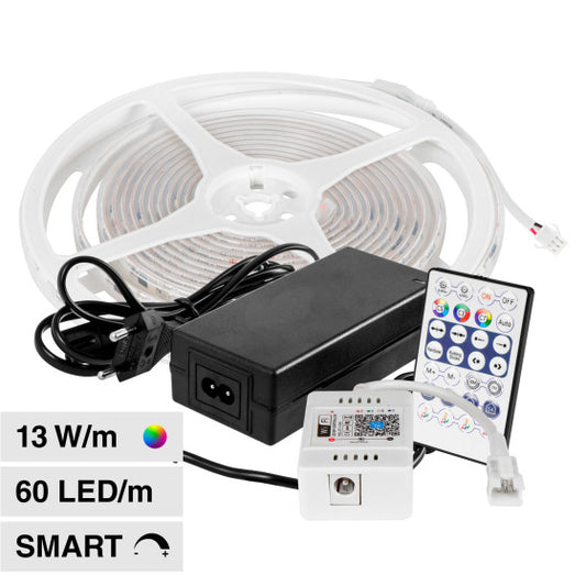 V-TAC VT-5050 STRISCIA LED FLESSIBILE SMART RGB 65W SMD 60 LED/M 24V IP65 CON CONTROLLER E TELECOMANDO - BOBINA 5M - SKU 23146 - Consegna in 1-5 giorni lavorativi