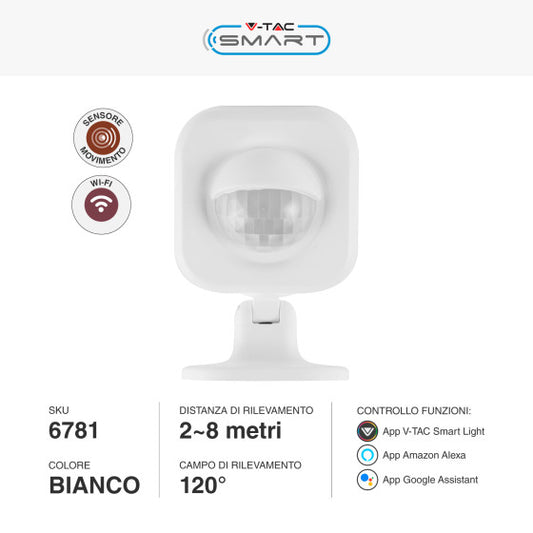 V-TAC SMART VT-5176 SENSORE WI-FI DI MOVIMENTO AD INFRAROSSI PER LAMPADINE LED COLORE BIANCO - SKU 6781 - Consegna in 1-5 giorni lavorativi